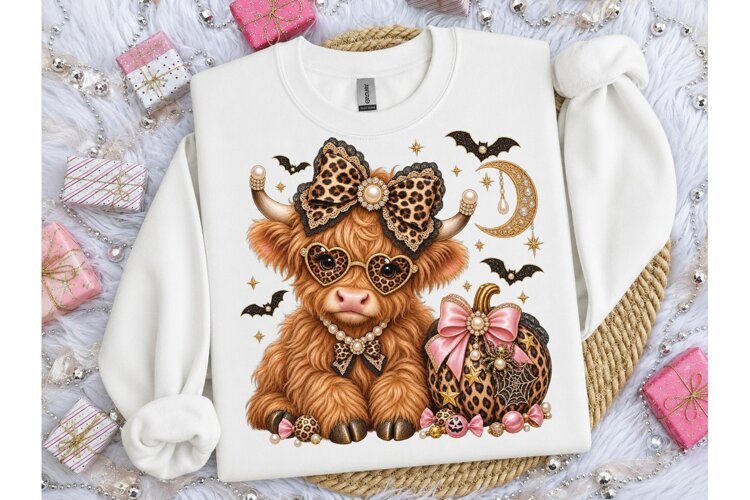 Halloween Highland Cow PNG Sublimation example image 1