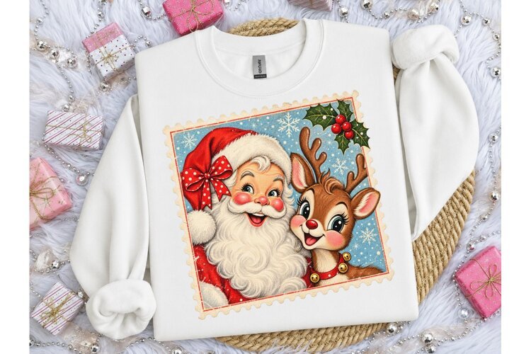 Vintage Santa Rudolph Christmas PNG Tee example image 1