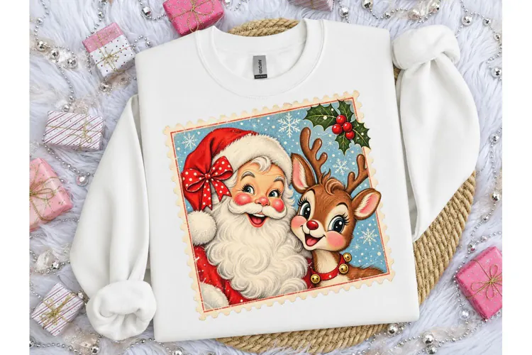 Vintage Santa Rudolph Christmas PNG Tee