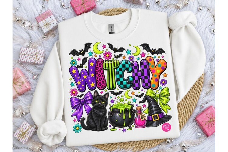 Witchy Halloween Black Cat PNG Design example image 1