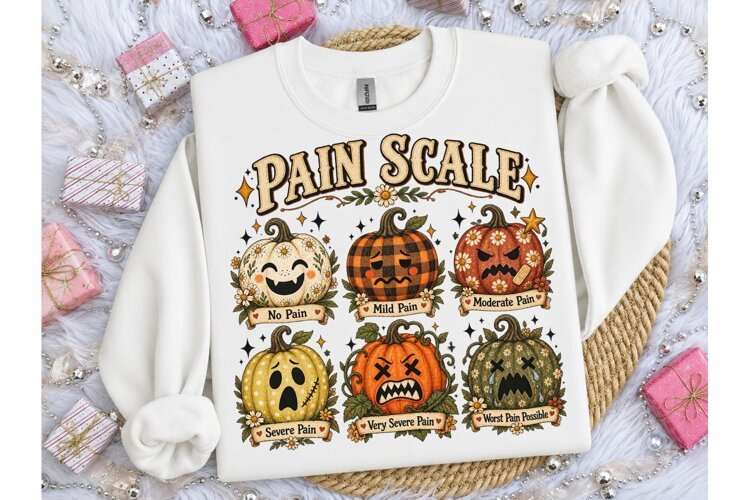 Pain Scale Pumpkin Halloween PNG Shirt example image 1
