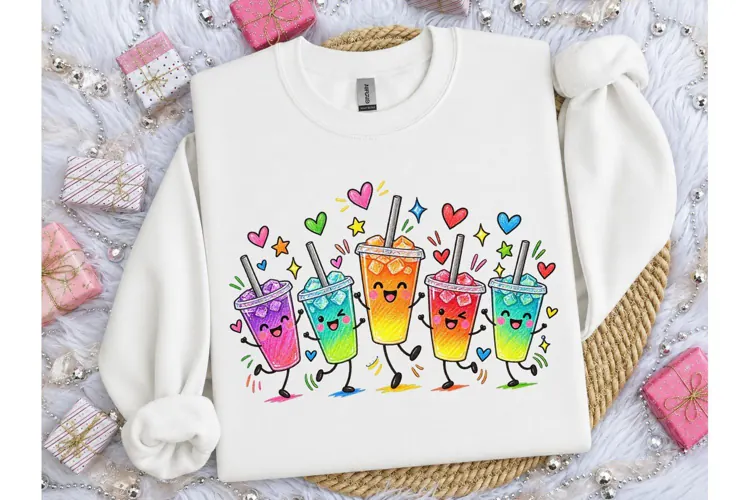 Cute Boba Tea Dancing Cups PNG Shirt