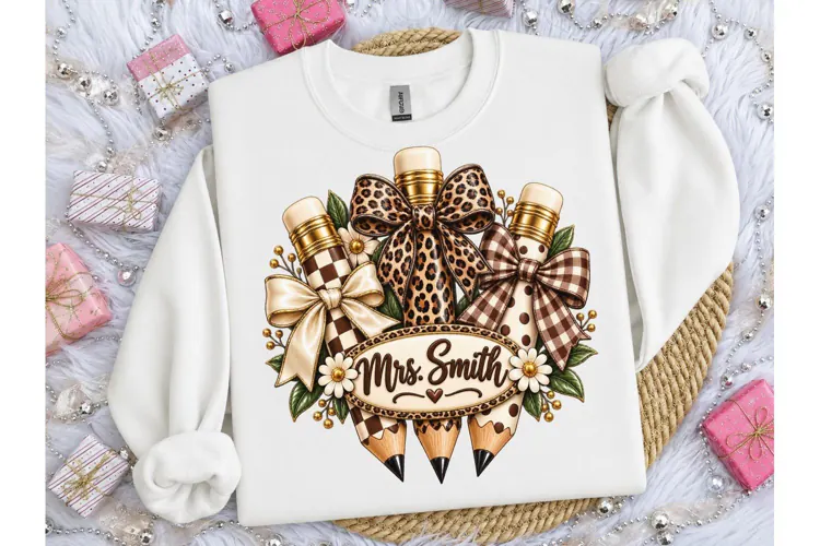Mrs Smith Teacher Pencil Bow PNG Sublima