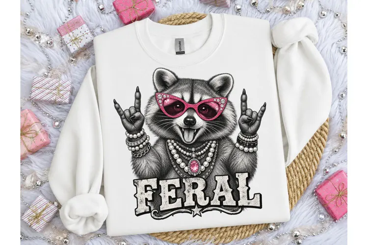 Feral Raccoon Rock On PNG Tee Design