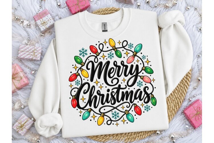 Merry Christmas Lights PNG Shirt Design example image 1
