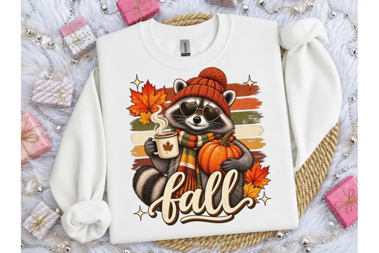 Fall Raccoon Pumpkin PNG Sublimation Tee
