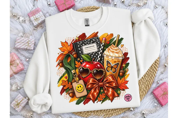 Fall Teacher Apple Coffee PNG Tee Design