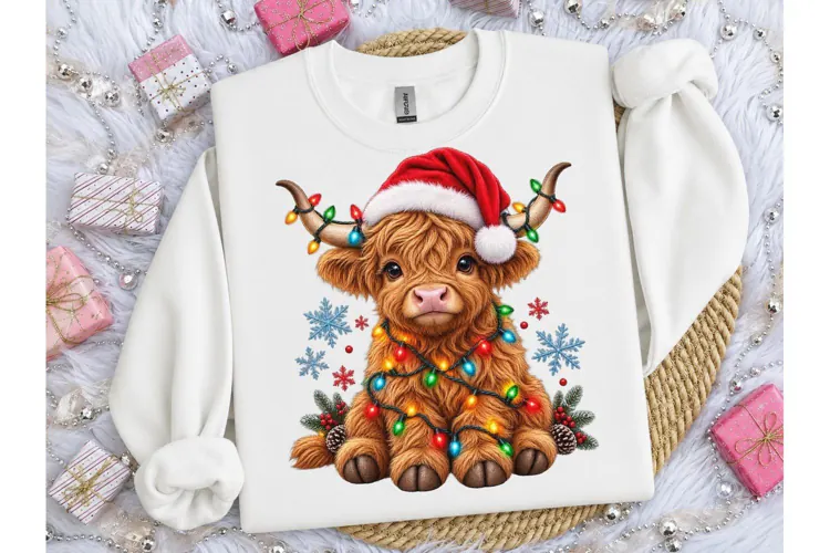 Christmas Highland Cow PNG Tee Design