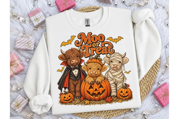 Moo or Treat Halloween Highland Cow PNG
