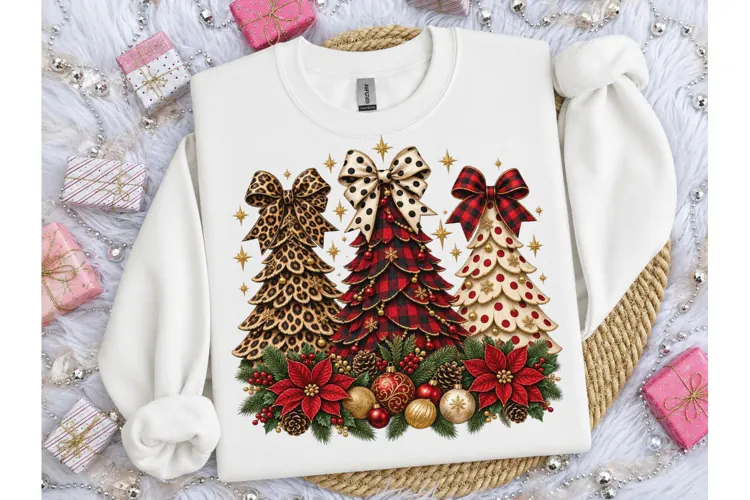 Christmas Trees Bows PNG Sublimation Des