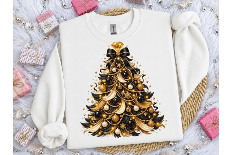 Black Gold Christmas Tree PNG Shirt example image 1