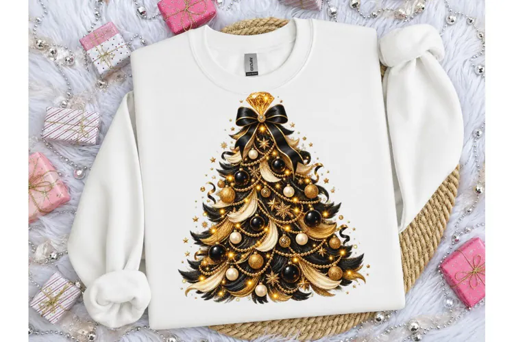 Black Gold Christmas Tree PNG Shirt