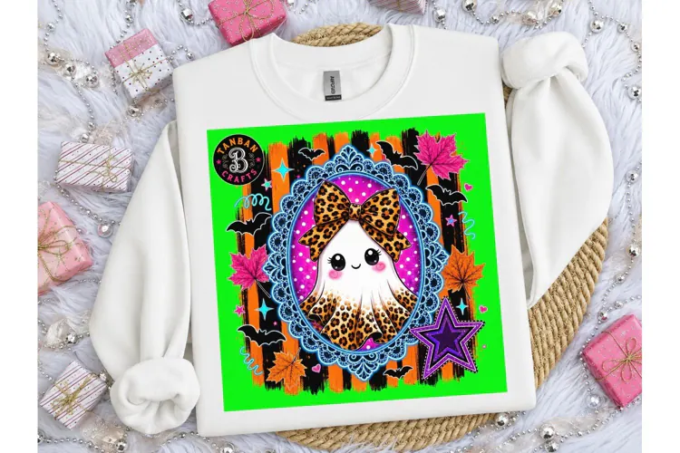 Halloween Ghost Leopard Bow PNG Sublimat