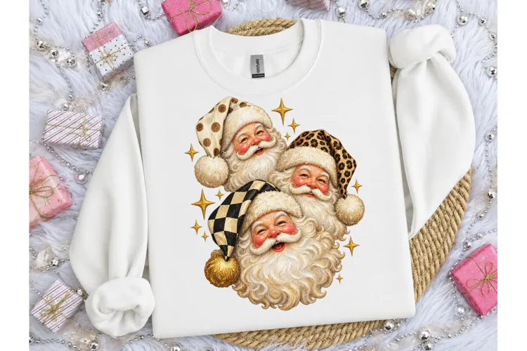 Vintage Santa Trio PNG Sublimation Tee