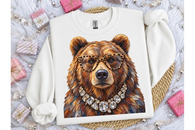 Glam Bear Leopard Glasses PNG Tee example image 1