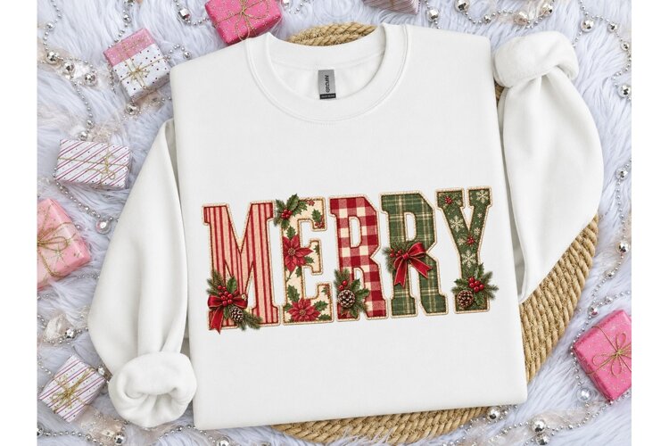 Merry Christmas Patchwork PNG Tee Design example image 1
