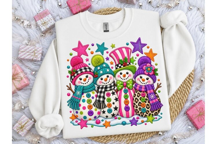 Colorful Snowmen Christmas PNG Sublimati example image 1