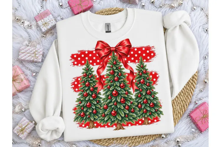 Christmas Trees Bow PNG Sublimation Tee