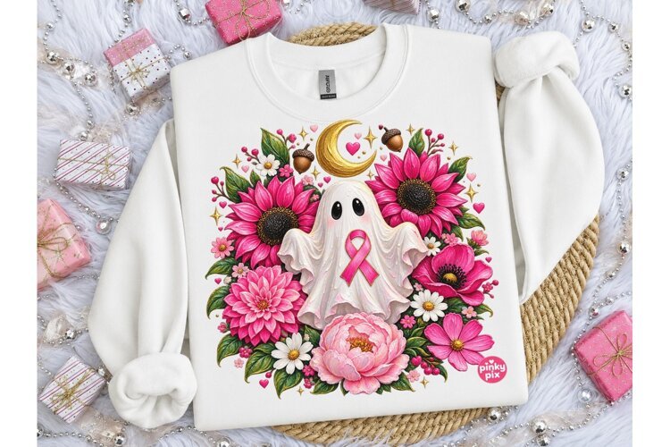 Floral Ghost Breast Cancer Awareness PNG example image 1