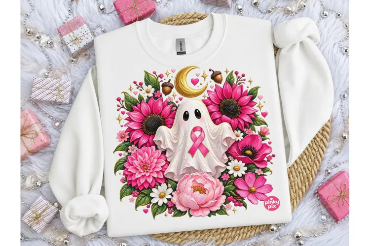 Floral Ghost Breast Cancer Awareness PNG