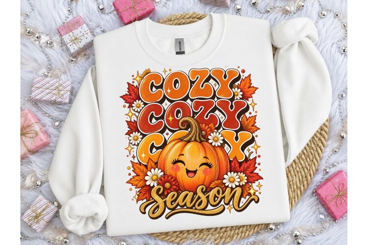 Cozy Season Pumpkin Fall PNG Shirt Desig example image 1