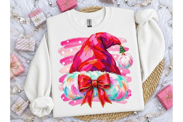 Pink Santa Hat Christmas PNG Sublimation example image 1