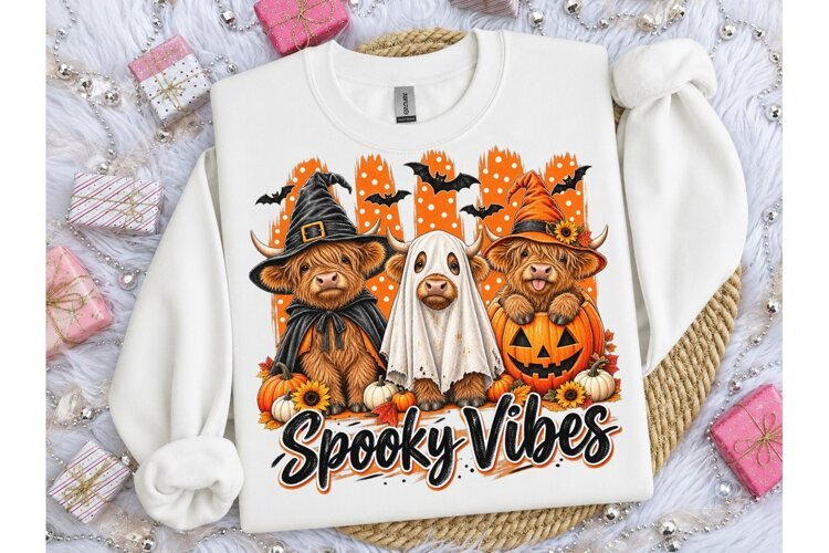 Spooky Vibes Highland Cow PNG Tee example image 1