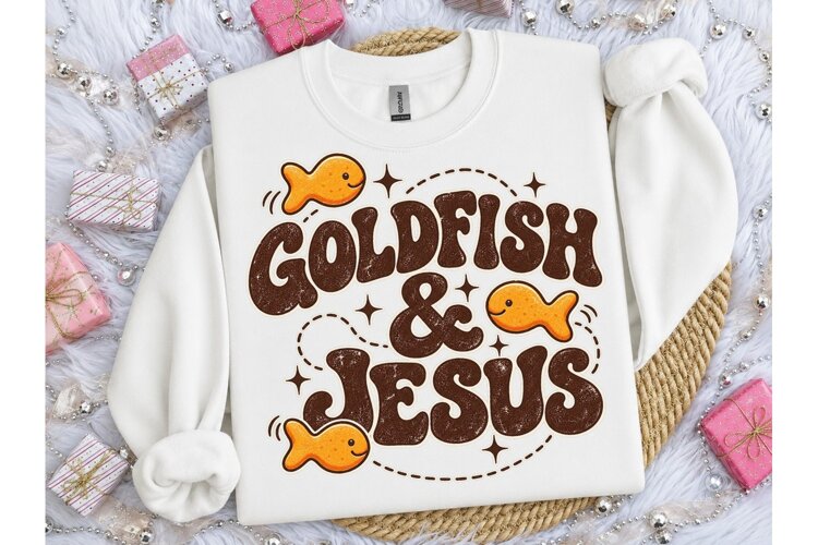Goldfish & Jesus Retro PNG Shirt Design example image 1