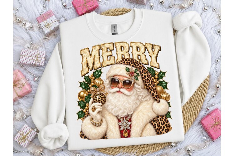 Merry Santa Leopard PNG Christmas Tee example image 1