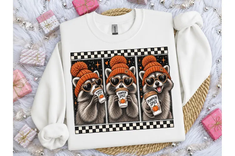 Raccoon Pumpkin Spice Fall PNG Tee