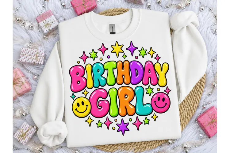 Birthday Girl Smiley Stars PNG Shirt Des