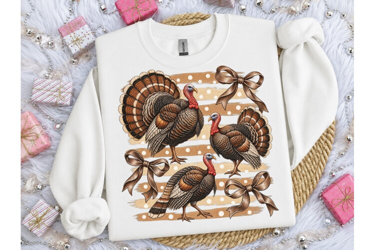 Thanksgiving Turkey Bow PNG Shirt Design example image 1