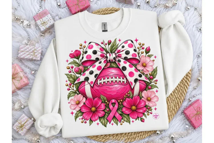 Pink Football Bow Floral PNG Shirt Desig
