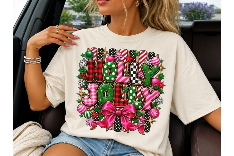 Holly Jolly Christmas PNG Sublimation Te example image 1