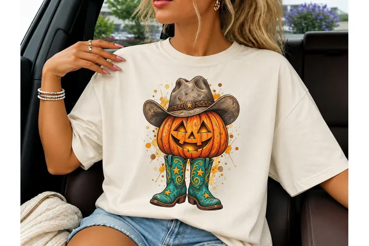 Cowboy Pumpkin Halloween PNG Tee Design