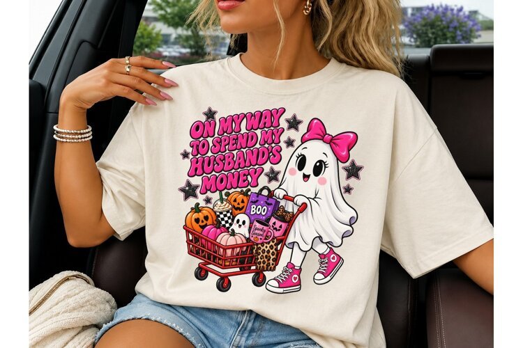Halloween Ghost Shopping PNG Tee Design example image 1