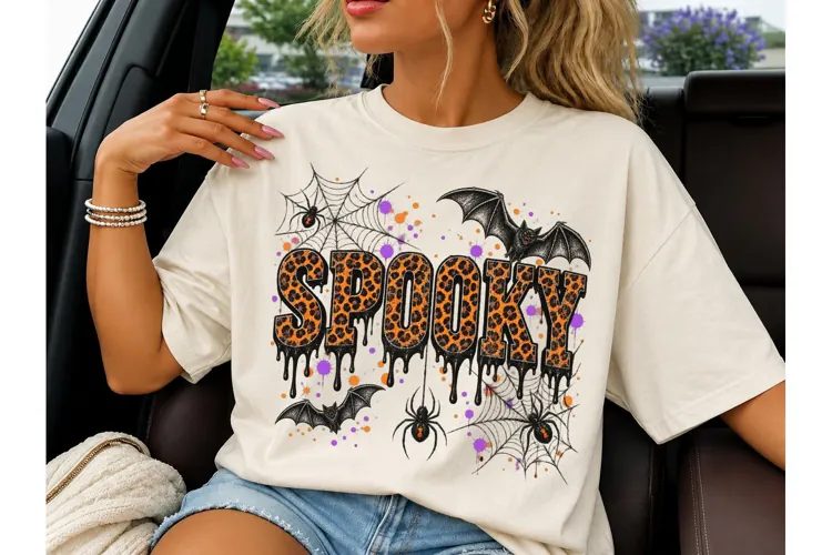 Spooky Leopard Halloween PNG Shirt Desig
