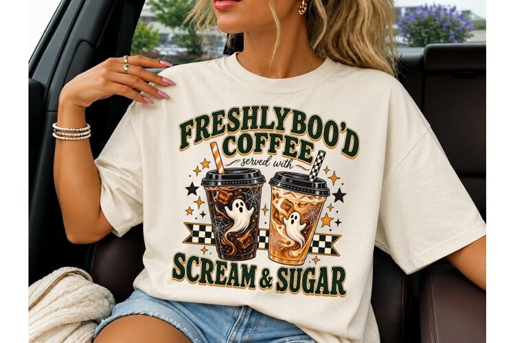 Freshly Boo'd Coffee Halloween PNG Tee example image 1