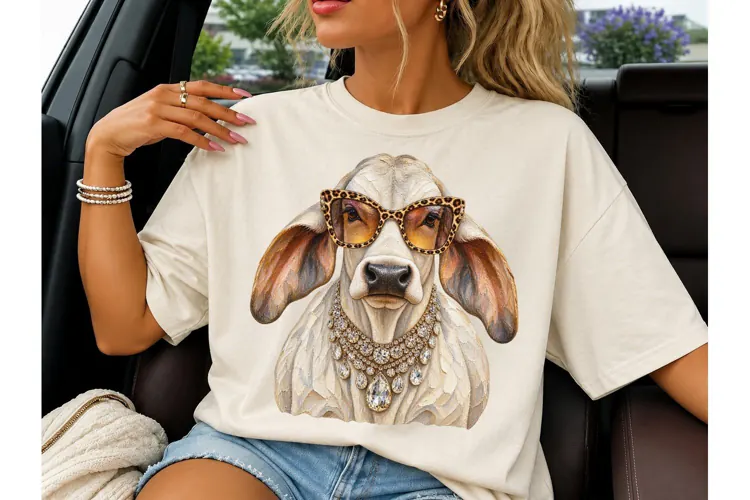 Glamour Cow Leopard Sunglasses PNG Tee
