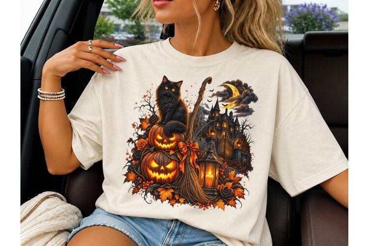 Halloween Black Cat Pumpkin PNG Design example image 1