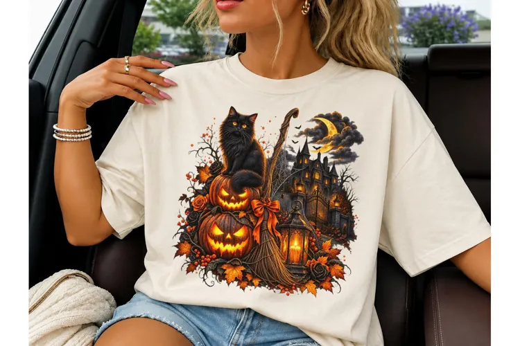 Halloween Black Cat Pumpkin PNG Design