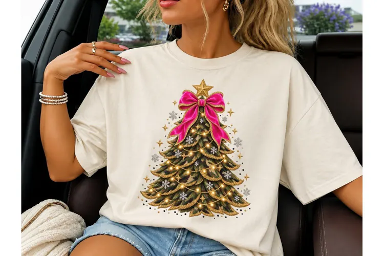 Camo Christmas Tree Pink Bow PNG Tee