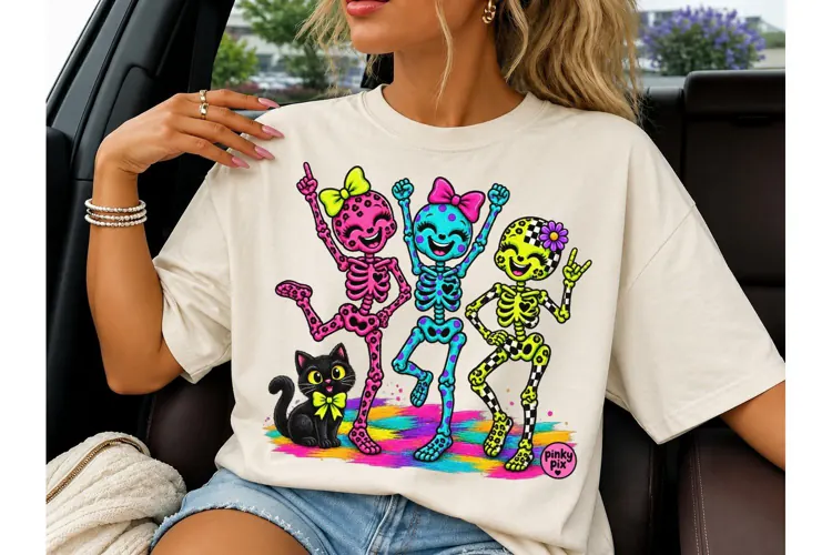 Dancing Skeletons Halloween PNG Tee Desi