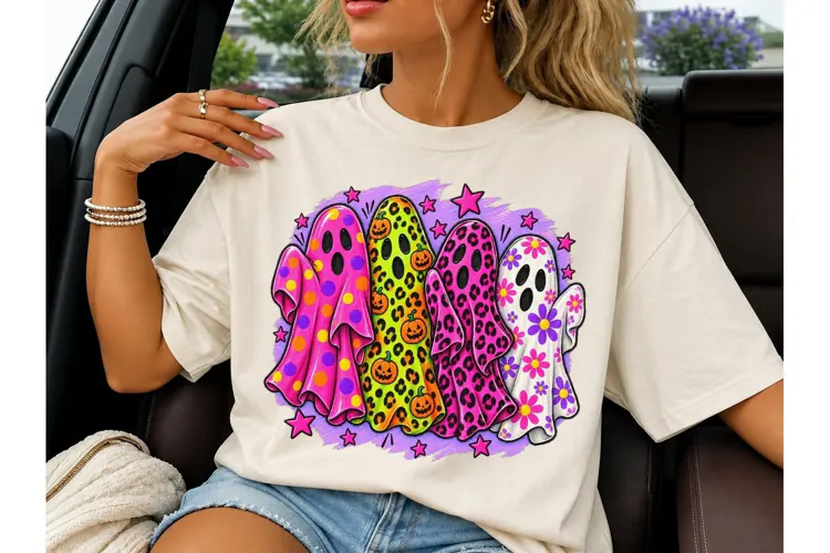 Groovy Halloween Ghosts PNG Tee Design