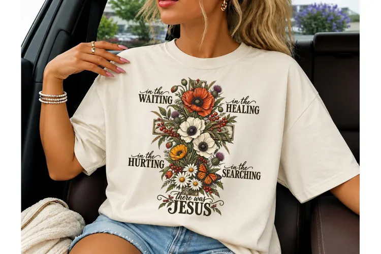 There Was Jesus Floral Cross PNG Tee