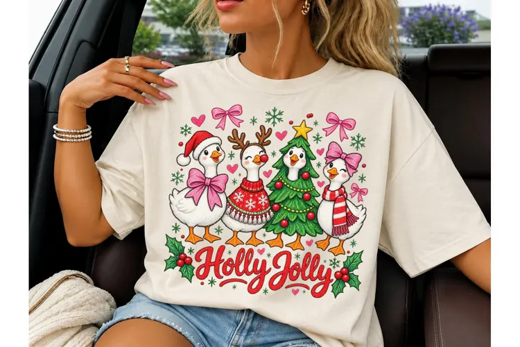 Holly Jolly Christmas Duck PNG Tee