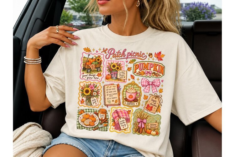 Patch Picnic Pumpkin Fall PNG Shirt Desi example image 1