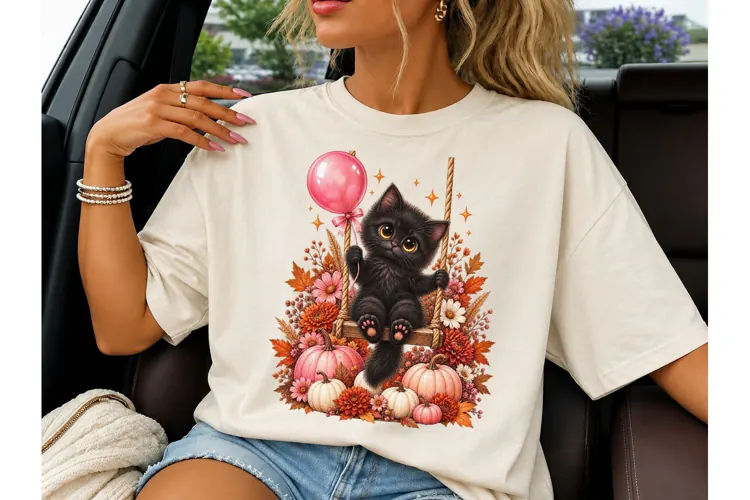 Black Cat Fall Pumpkin PNG Sublimation T