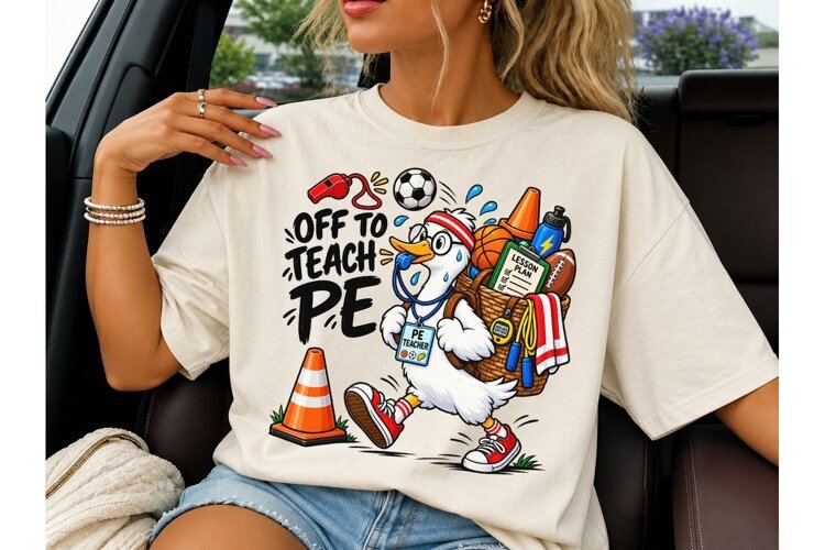 Off To Teach PE Duck PNG Shirt Design example image 1