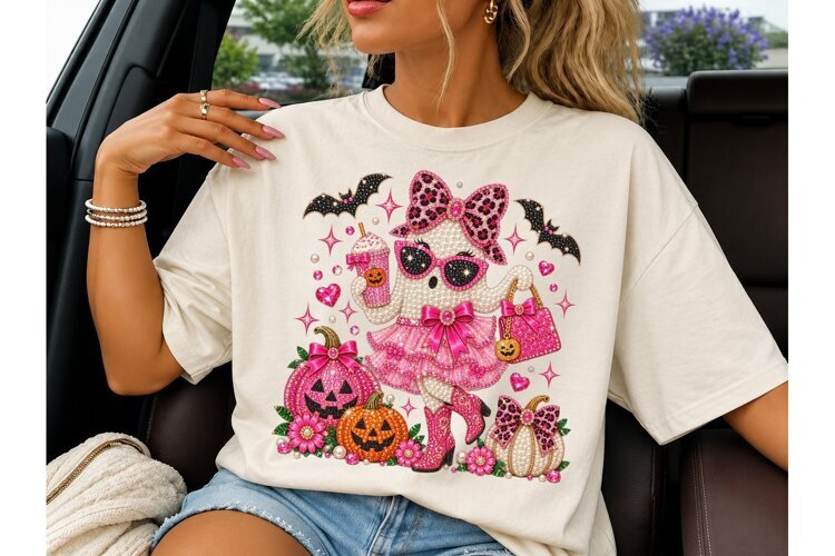 Glam Ghost Halloween PNG Shirt Design example image 1